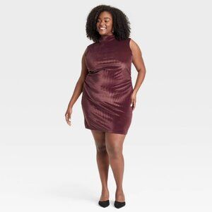 NWT A new day Burgundy Velour Velvet Side Ruched Mini Dress